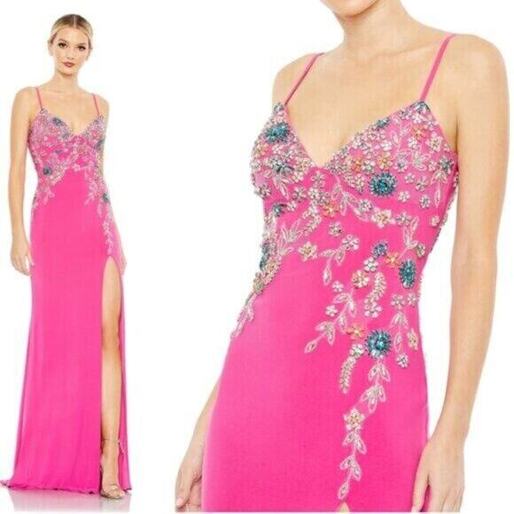 Mac Duggal Dresses & Skirts - Mac Duggal 42006 Pink Jersey Maxi Gown‎ Stretch Floral Crystal Embellished